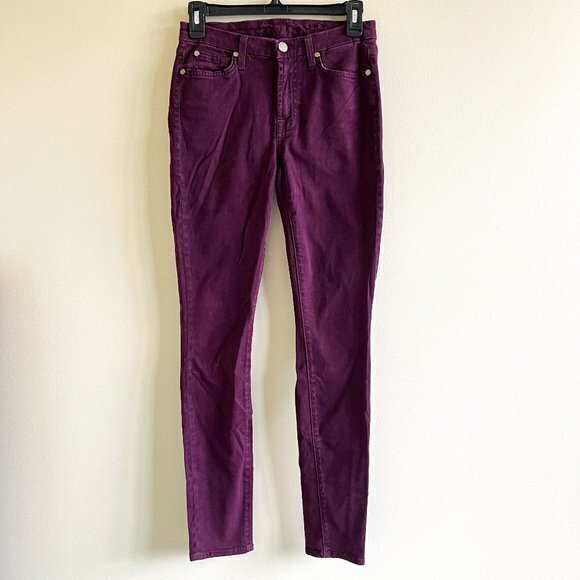 7 For‎ All Mankind Pink Au0353256a Skinny Jeans Maroon Pants Womens Size 27 - Picture 1 of 8